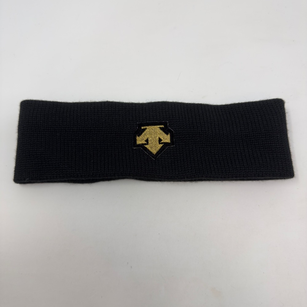 Descente Black Knit Headband Gold Logo Wool Blend Made in Canada RN 74135